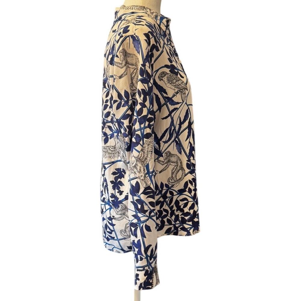 Sezane x Inoui Editions Pierro Shirt 100% Silk Rare Bird Jungle Print Size 38/M - Picture 3 of 7